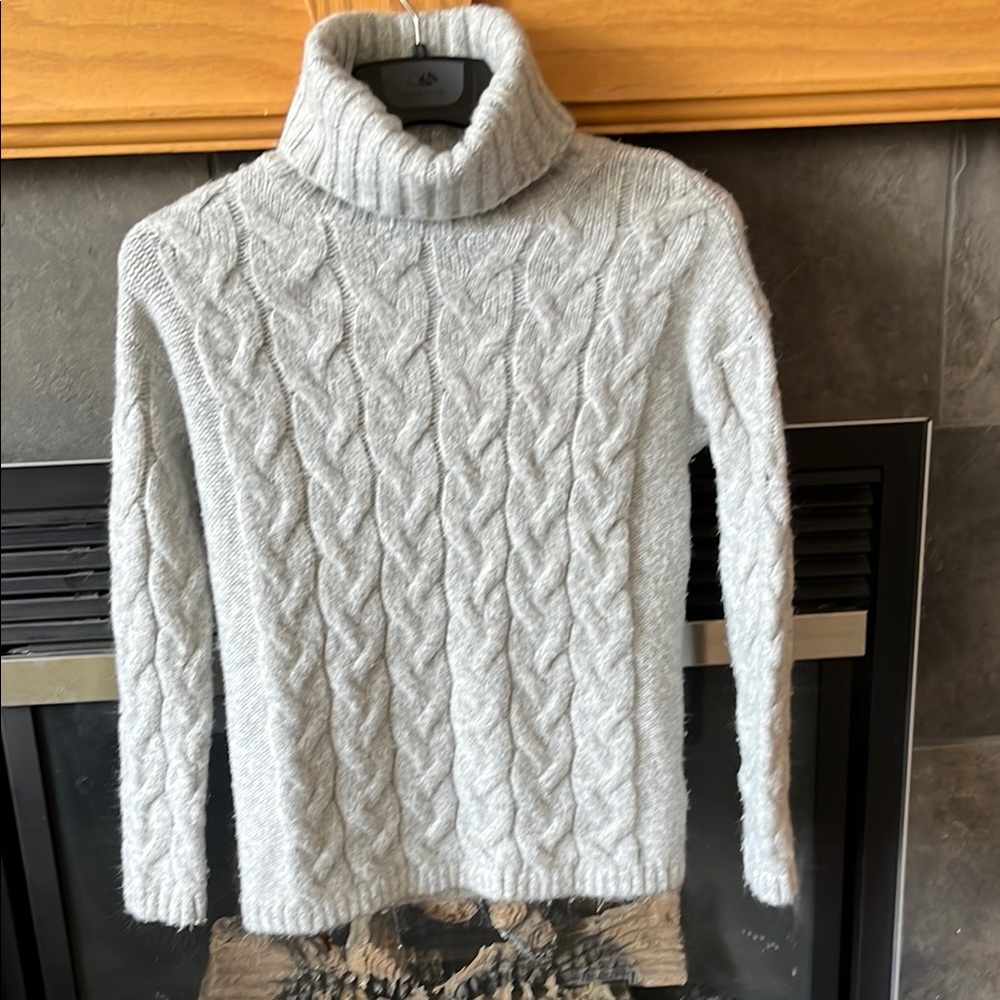 Gray Cable Knit Turtleneck Sweater